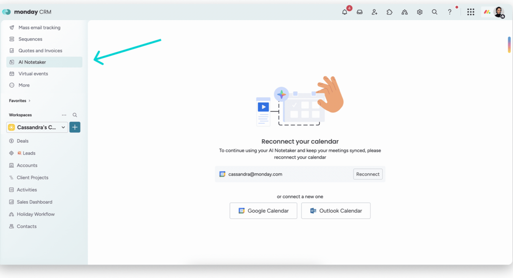 Einfache Kalender-Anbindung im AI Notetaker über Buttons.