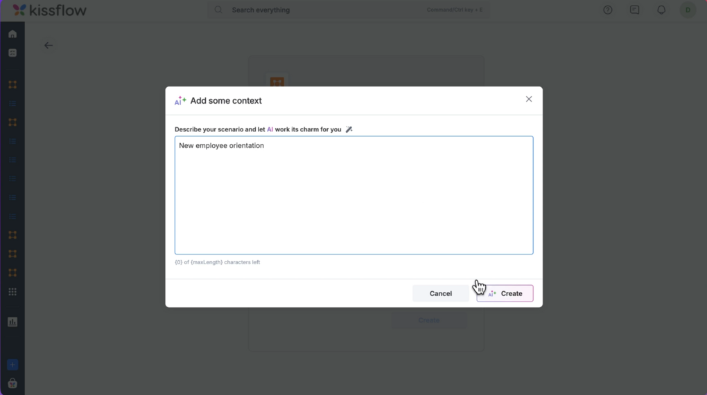 Kissflow-Interface mit Texteingabefeld