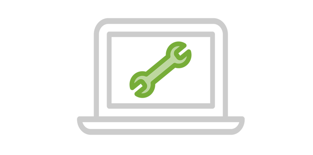 Icon: Laptop mit Werkzeug auf Bildschirm als Symbol für Digitale Prozesse in der IT-Abteilung