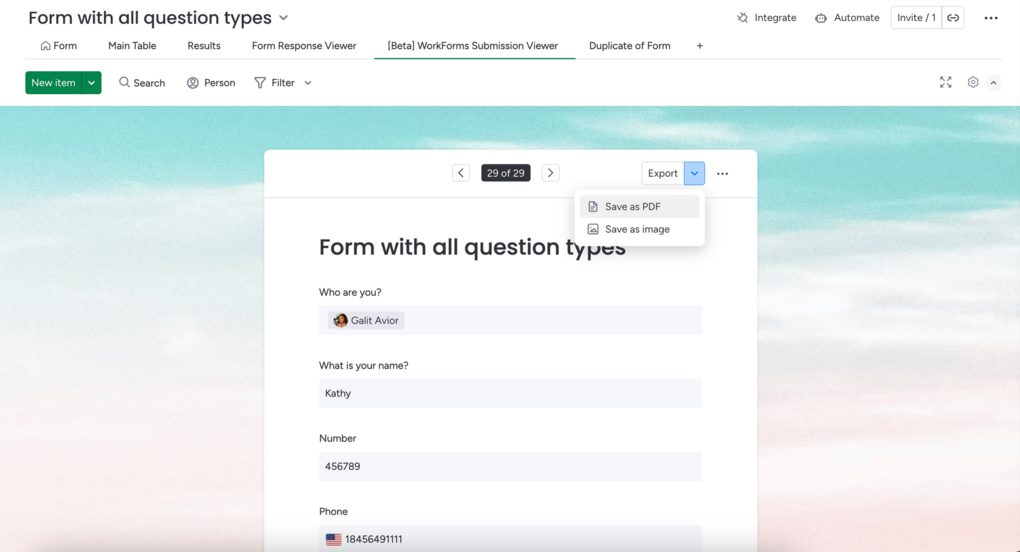 Einstellung der Form Response Viewer App