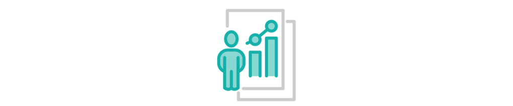 Strategische KI-Beratung Icon Figur vor aufsteigendem Graph in blau