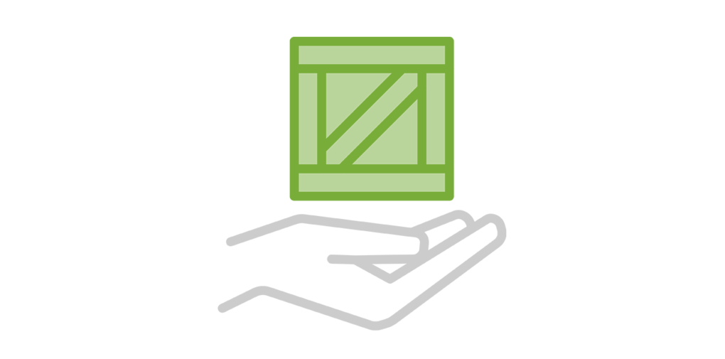 [Translate to English:] Icon: Eine Hand hält einen Container als Illustration für Beschaffung