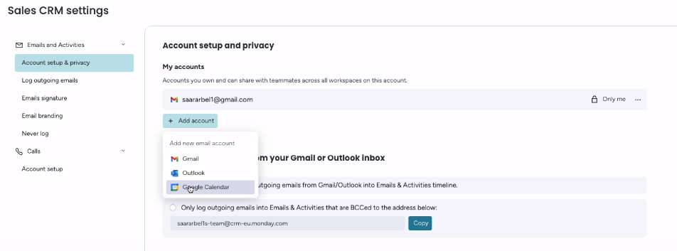 Google- oder Outlook-Kalender mit E-Mails & Aktivitäten verknüpfen