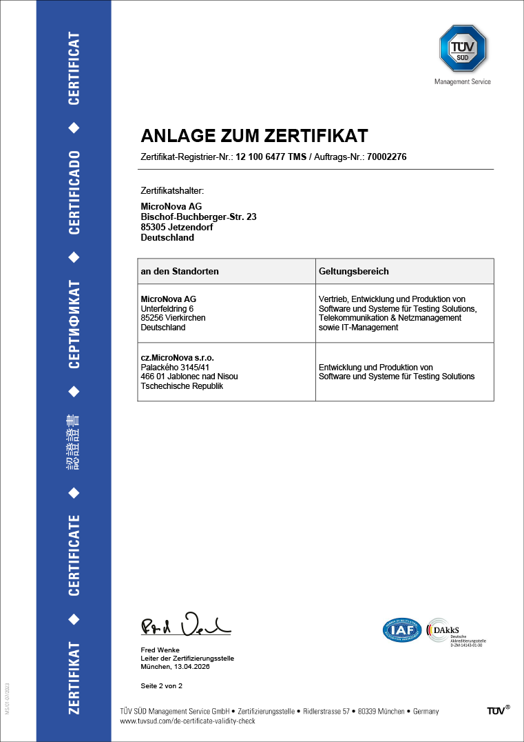 Gemeinschaftszertifikat MicroNova AG - Anlage